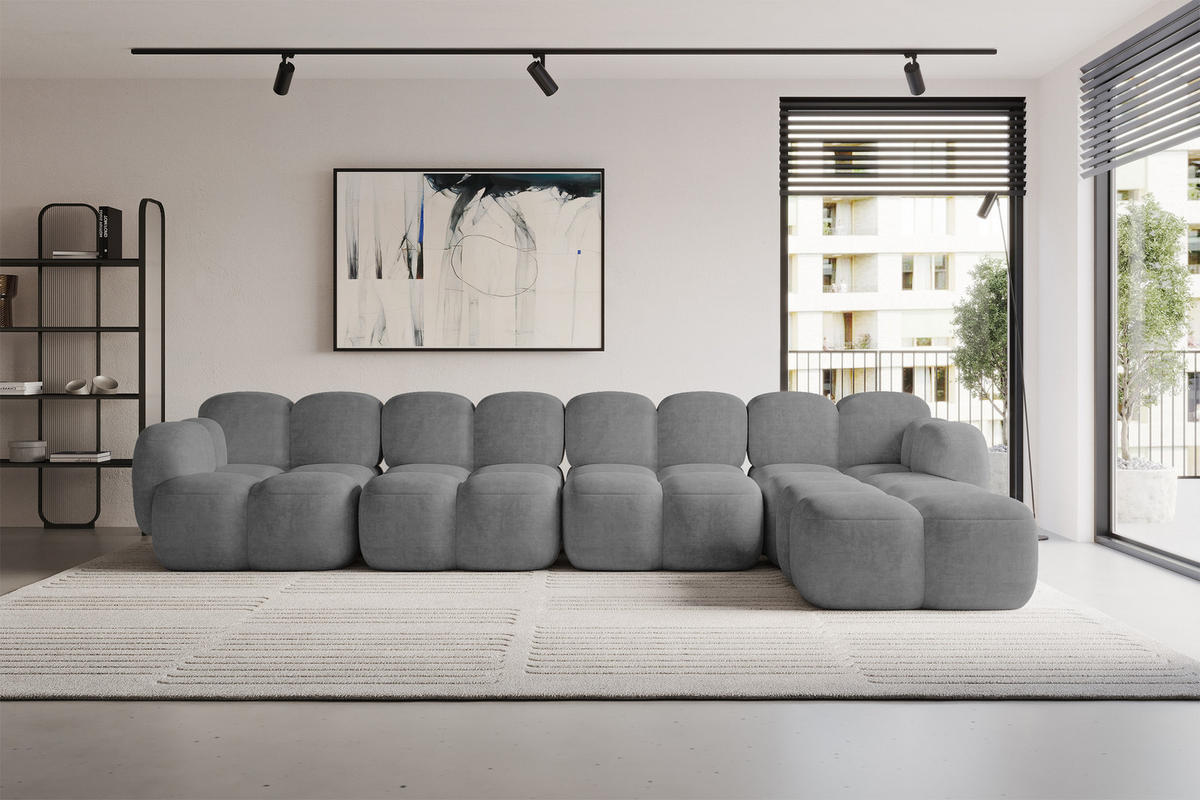 ECKSOFA modulares Sofa Rechts Miko-L3 390x205x75 Grau Velours - Schwarz/Grau, Holzwerkstoff/Kunststoff (390/205cm) - ALTDECOR