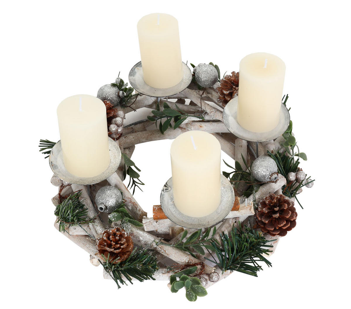 ADVENTSKRANZ MIT KERZEN Weiß - Weiß, Holz (20cm) - MCW