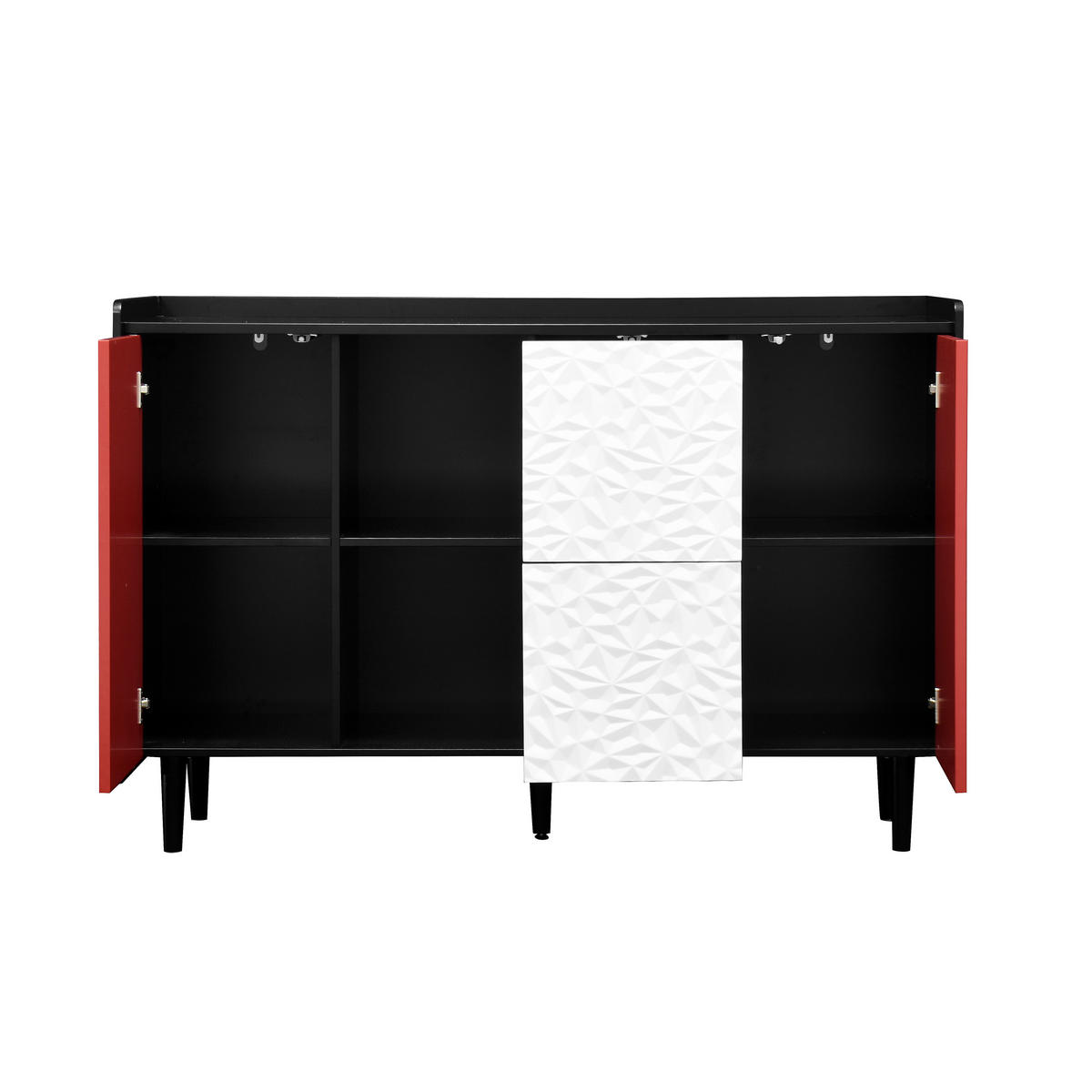 SIDEBOARD 40/120/80 cm schwarz/rot aus MDF mit 2 Schubladen - Schwarz, Holzwerkstoff (120/80/40cm) - OKWISH