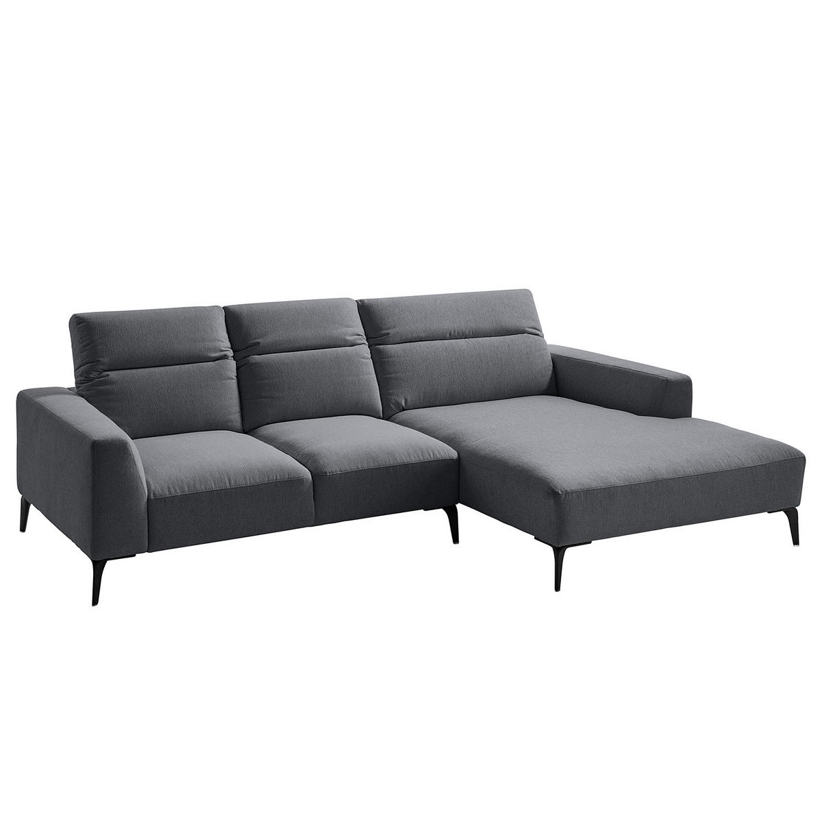 ECKSOFA mit Longchair - Schwarz/Grau, Textil/Metall (265/180cm) - home24