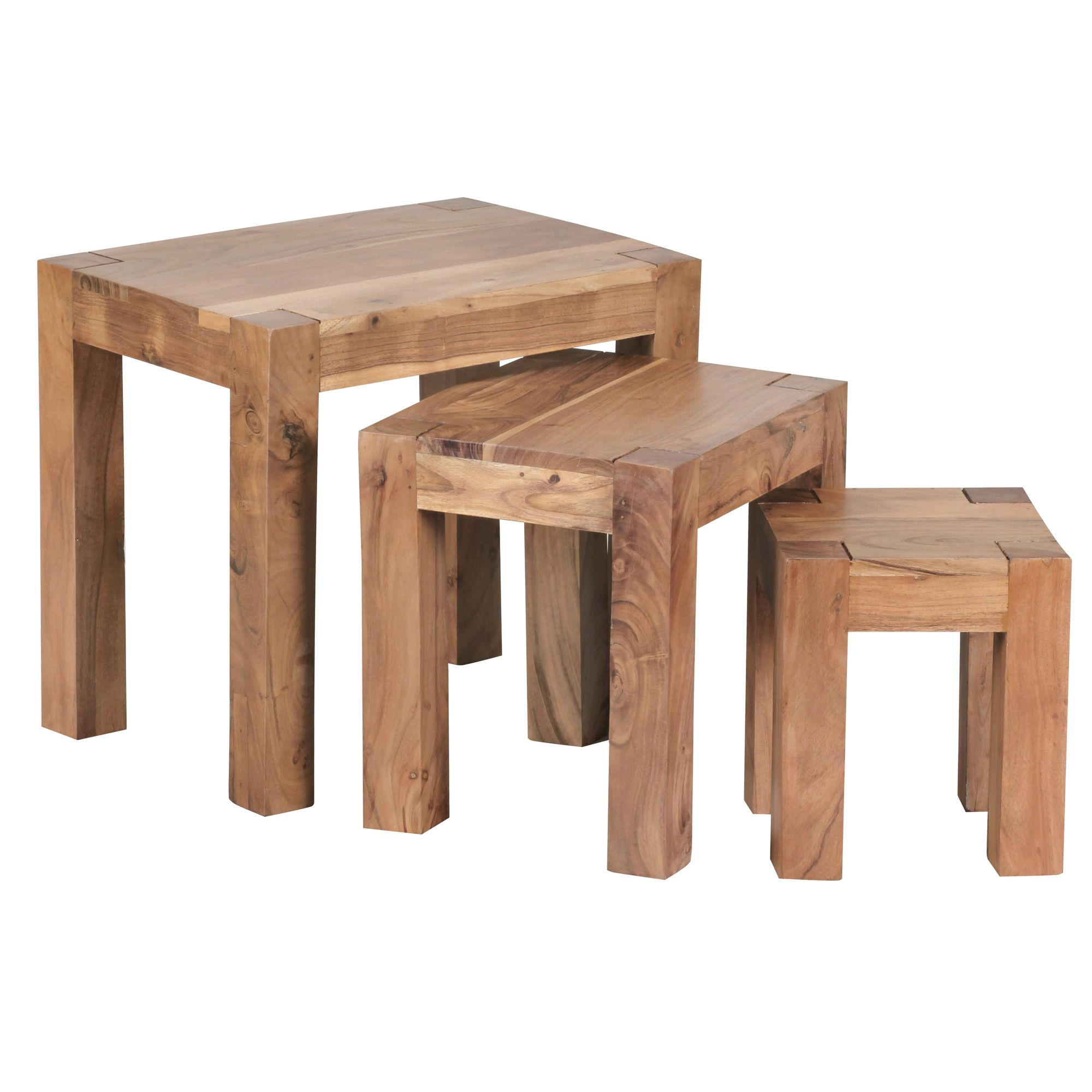 BEISTELLTISCH 3er Set Massivholz Platzsparend Landhausstil NAKO, Beige 50x36x45 cm - Beige, Holz (36/50/45cm) - KADIMA DESIGN