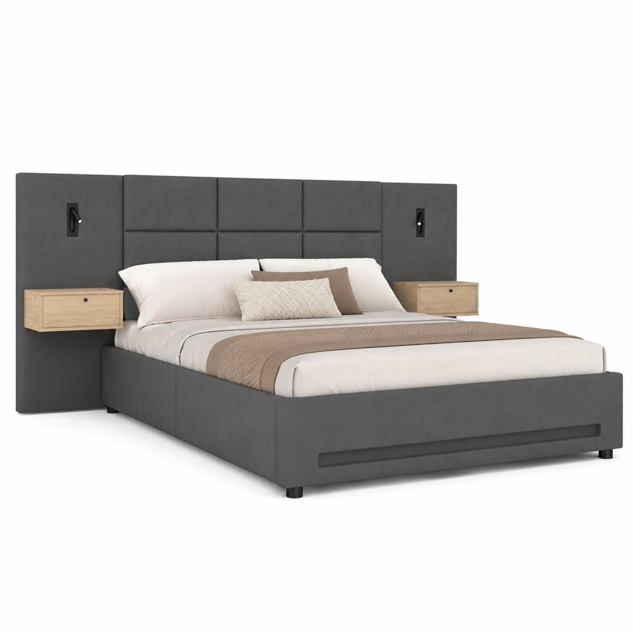 BETT mit Stauraum 180x200 cm Samt Dunkelgrau mit USB-C und LED - Dunkelgrau, Metall (180/200cm) - Meubliv