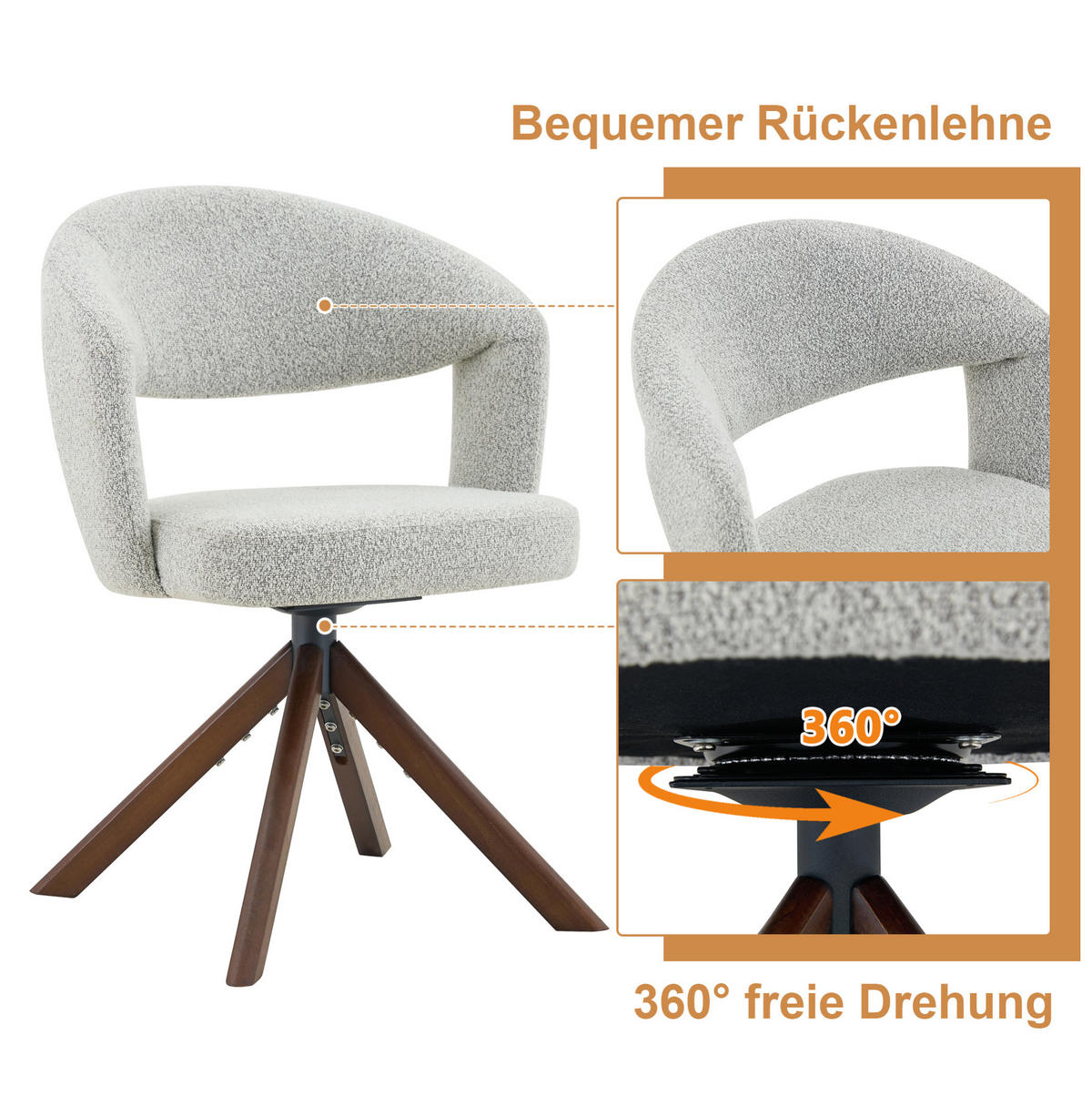 DREHSTUHL 2er-Set 360° drehbar Strukturstoff Hellgrau - Dunkelgrau, Holz (47.5/81.5/47cm) - Meubliv