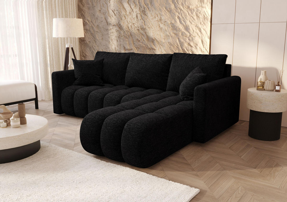 ECKSOFA GARDA rechts schwarz Strickstoff Aragon 99 - Schlaffunktion, Bettkasten - Schwarz, Textil (230/149cm) - Cornero