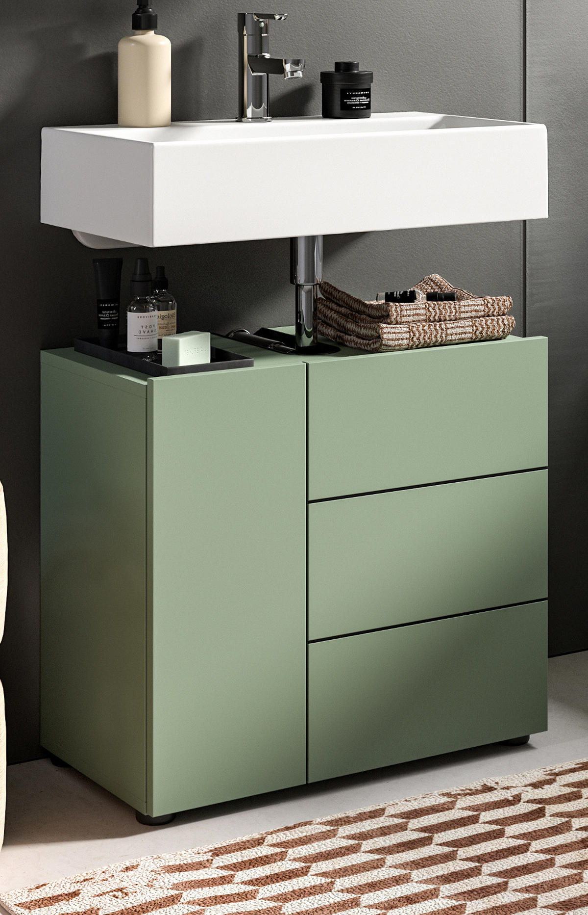 WASCHBECKENUNTERSCHRANK grün, Badezimmer Unterschrank 60 x 56 cm - Schwarz/Grün, Holzwerkstoff/Kunststoff (60/190/34cm) - Inn.Furn