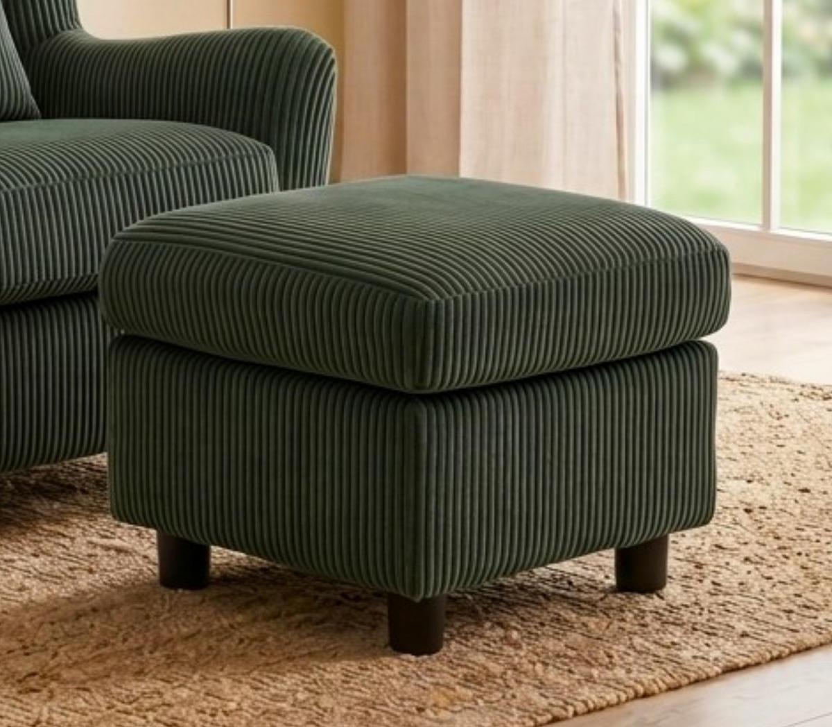 OHRENSESSEL mit HOCKER, hoher Sitzkomfort durch Taschenfederkern, Cord Grün / 16142 - Schwarz/Grün, Holz/Textil (89/95/79cm) - luma-home