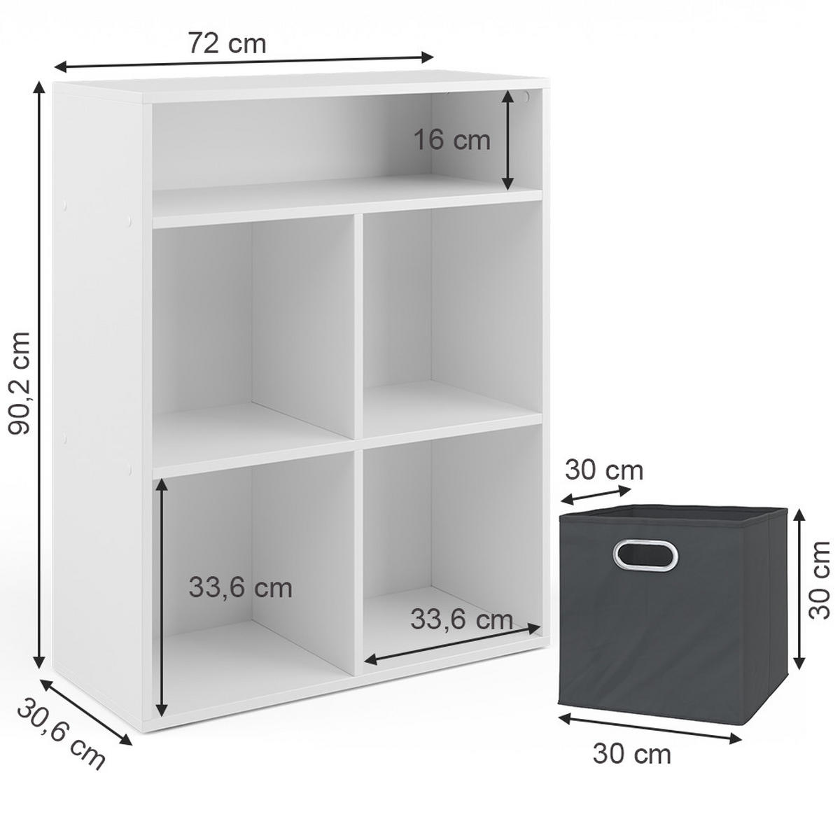 BÜCHERREGAL Weiß 72 x 90.2 cm mit 4 Faltboxen - Weiß, Holzwerkstoff (72/90.2/30.6cm) - Vicco