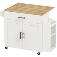 KÜCHENINSEL 120/68/85 cm mit klappbarer Arbeitsplatte, Schublade und Rollen, Holz, Weiß - Weiß, Holz (120/85/68cm) - Redom