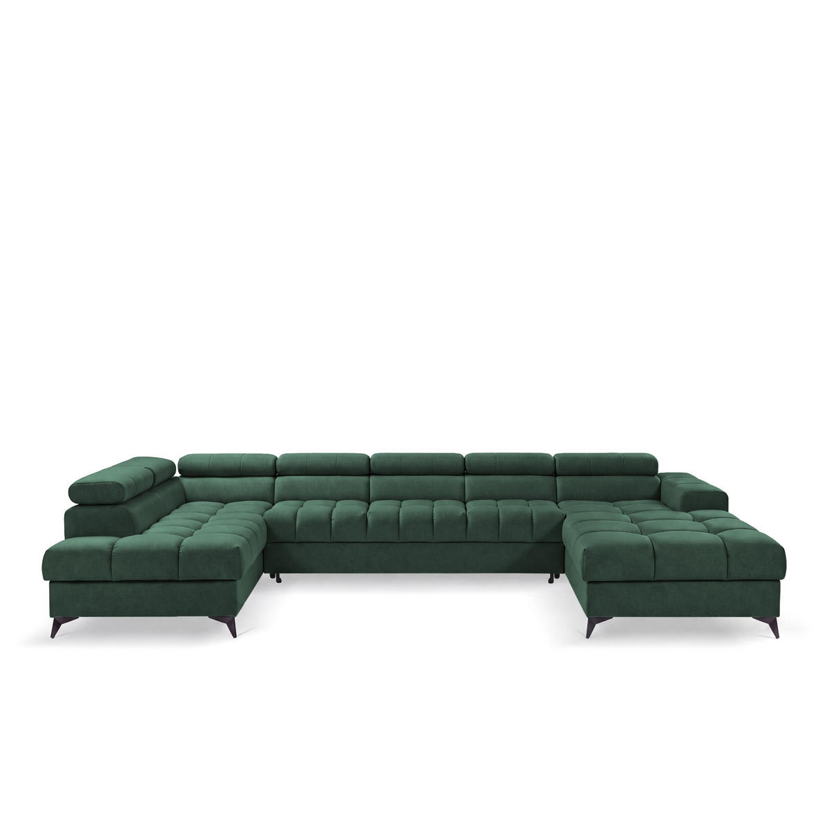 ECKSOFA PUDDING MAXI U Links mit Schlaffunktion 125x330 Velours Grün - Schwarz/Grün, Holz/Textil (203/421cm) - Muffo