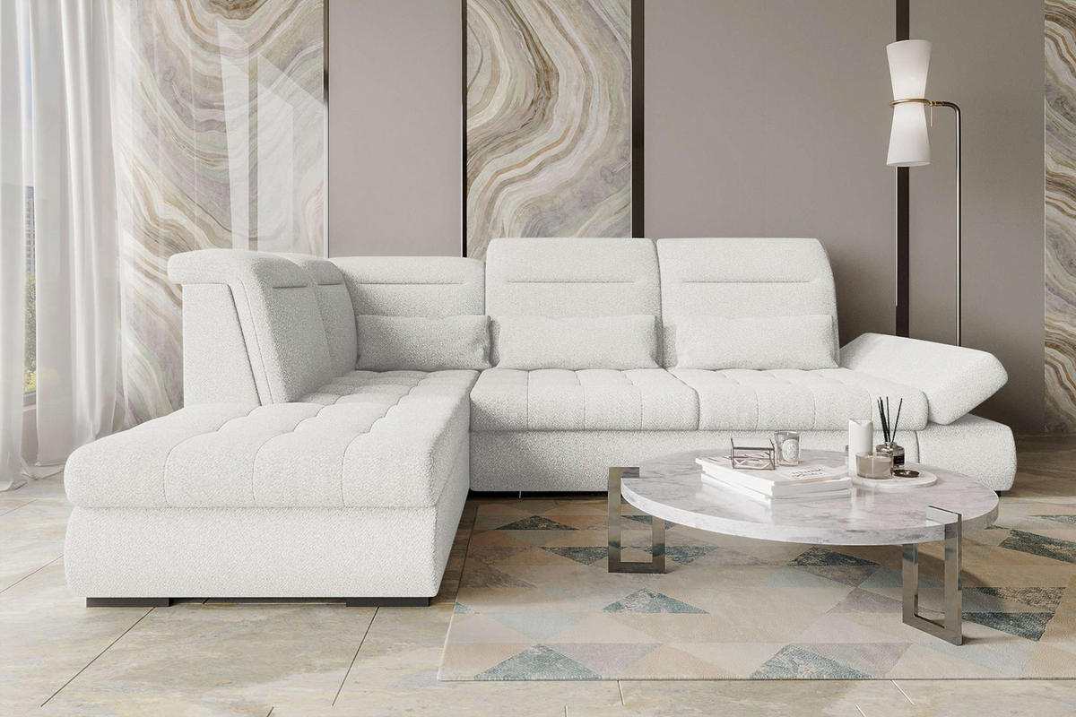 ECKSOFA Toscana Strukturstoff inkl. Schlaffunktion - Creme, Textil (227/279cm) - 99rooms