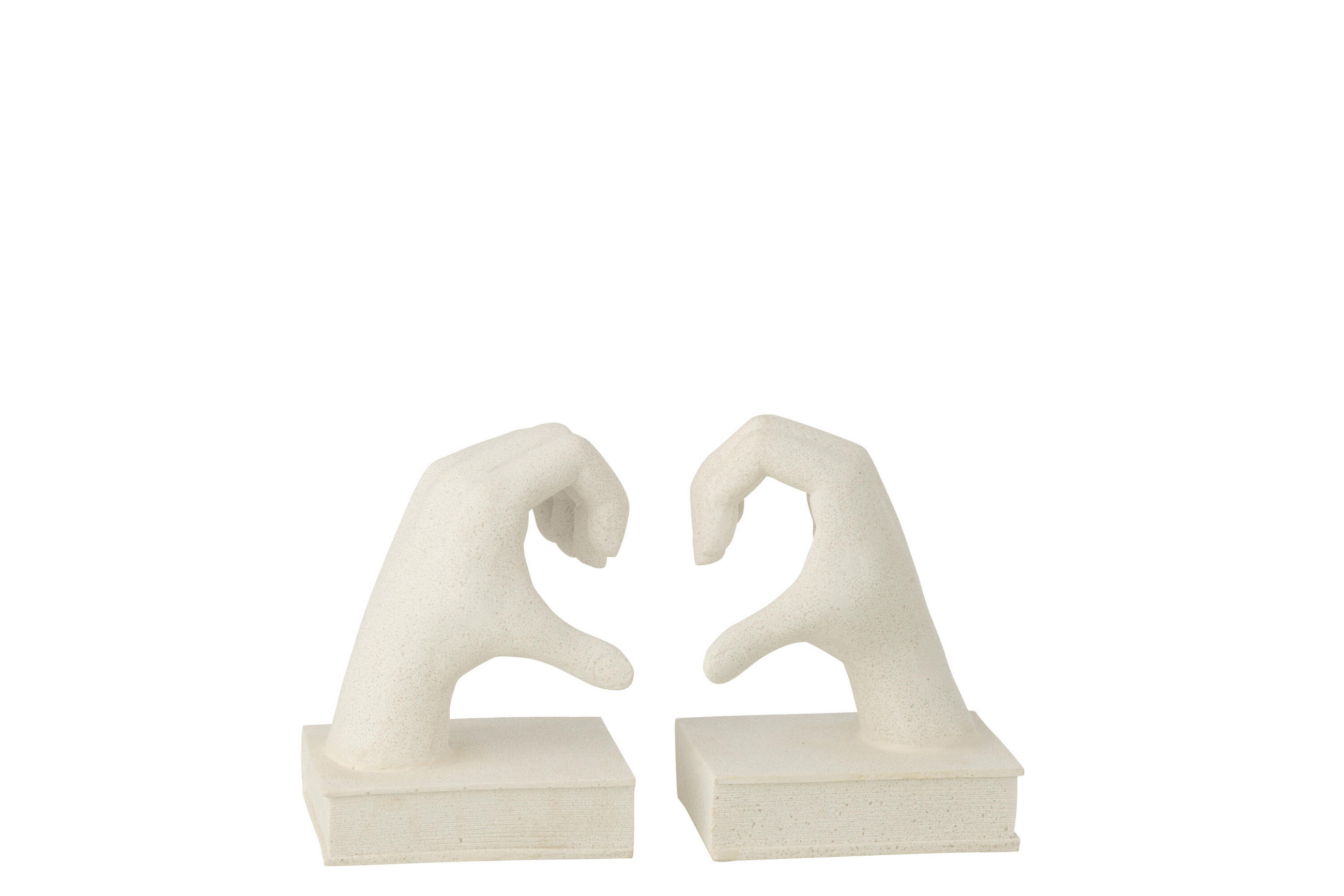 BUCHSTÜTZE HÄNDE LIEBE (2ER SET) - Weiß, Glas/Naturmaterialien (11/20.5/27cm) - J-Line