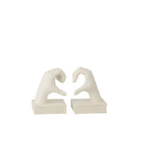 BUCHSTÜTZE HÄNDE LIEBE (2ER SET) - Weiß, Glas/Naturmaterialien (11/20.5/27cm) - J-Line