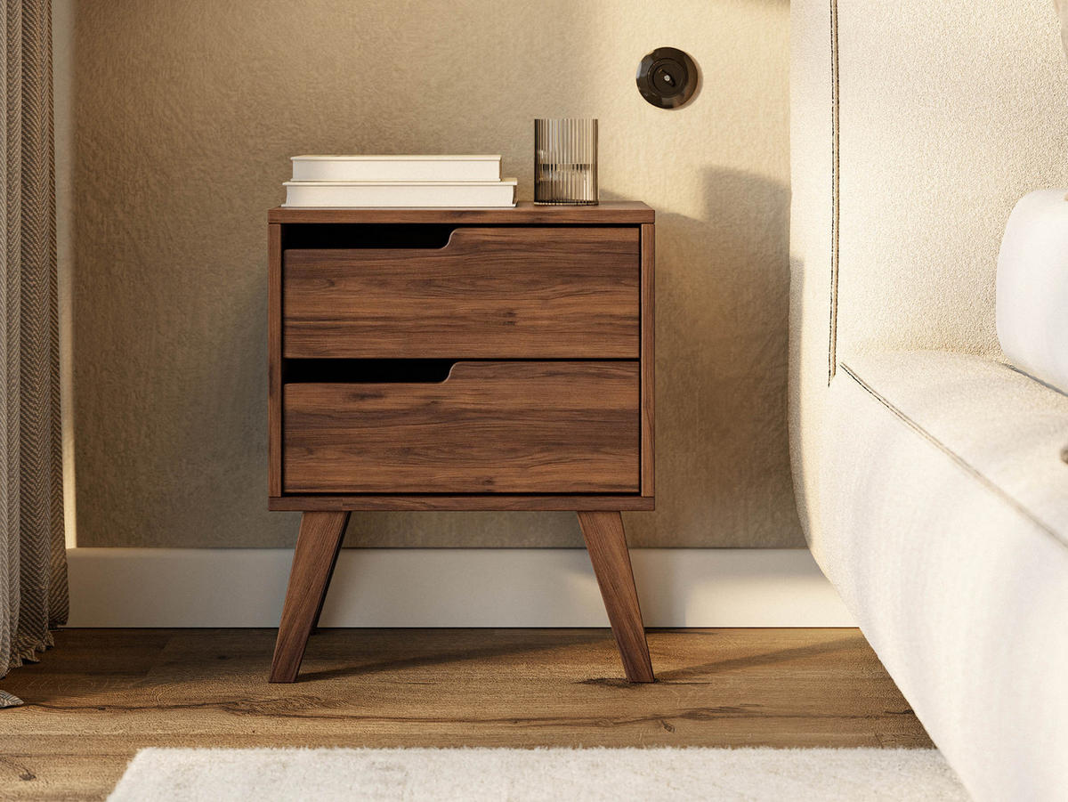 NACHTTISCH Nordelo 2S, Seite: Links - Nussbaumfarben, Holz/Holzwerkstoff (45/55/35cm) - MIRJAN24