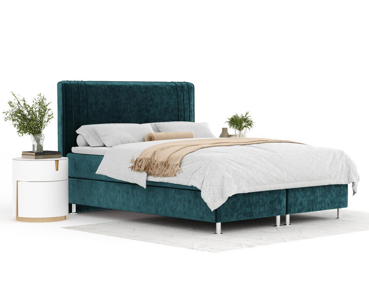 BOXSPRINGBETT Casone Türkisfarben 200/200 cm mit Latex-Topper - Türkis/Silberfarben, Holz/Holzwerkstoff (200/200cm) - Maison de Reve
