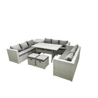 GARTENSET mit Esstisch,Sofa ,Beistelltisch,2 Kleiner Fußhocker Polyrattan Hellgrau 11-Sitzer - Hellgrau/Grau, Glas/Kunststoff - Fimous