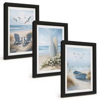 BILDER SET 3er Set - 20x30 cm Schwarzer Rahmen - Strand Surfbretter Vögel - Schwarz, Kunststoff (20/30cm) - TULUP