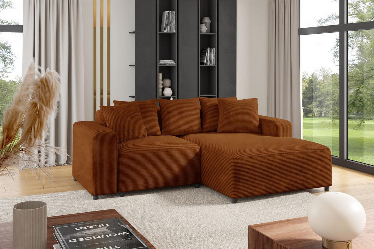 ECKSOFA Megan Xs In Stoff Poso - Rotbraun, Holzwerkstoff/Textil (240/165cm) - Fun Möbel