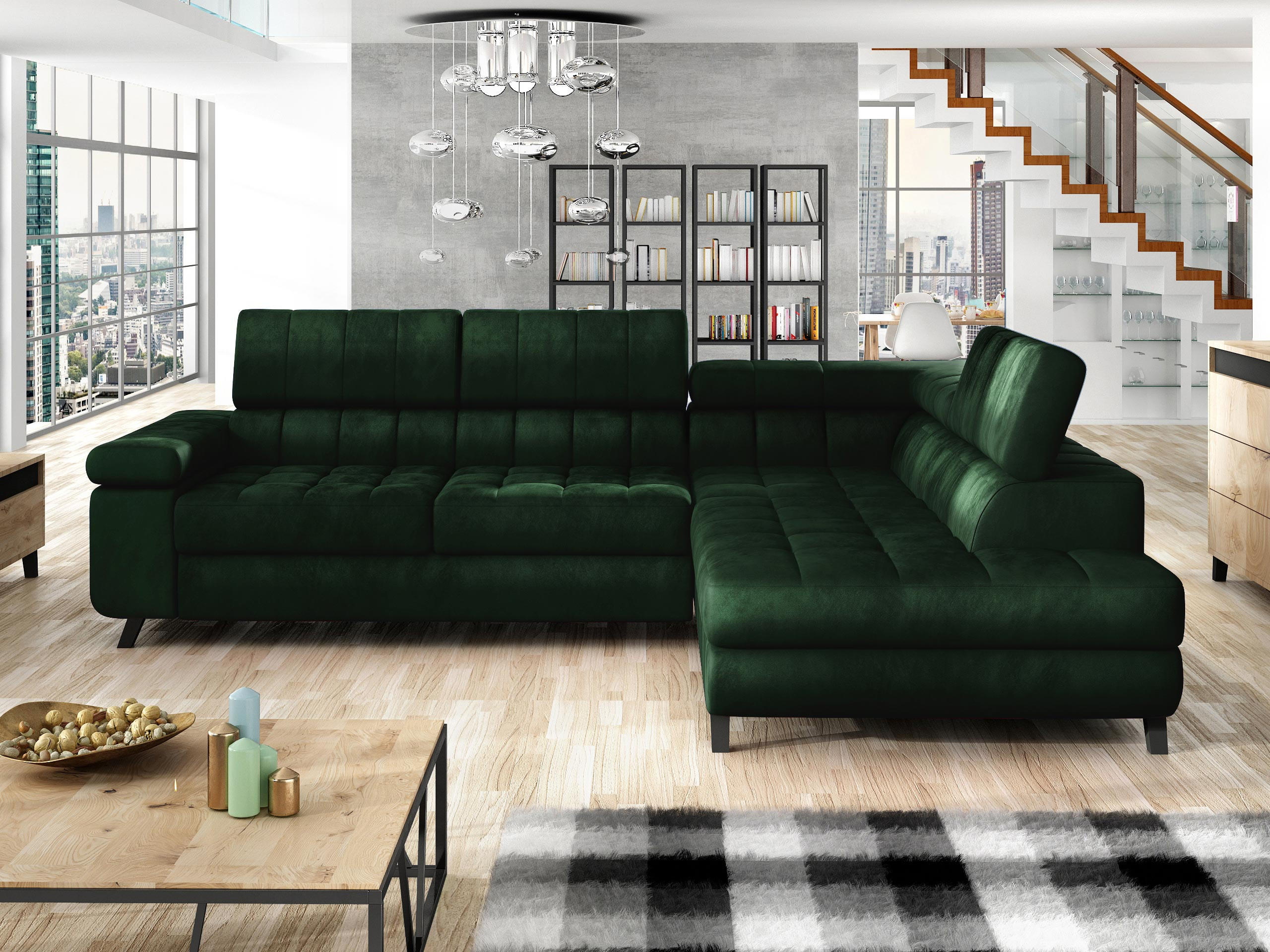 ECKSOFA Nord, Seite: Rechts - Smaragdgrün/Schwarz, Holz/Textil (264/203cm) - MIRJAN24