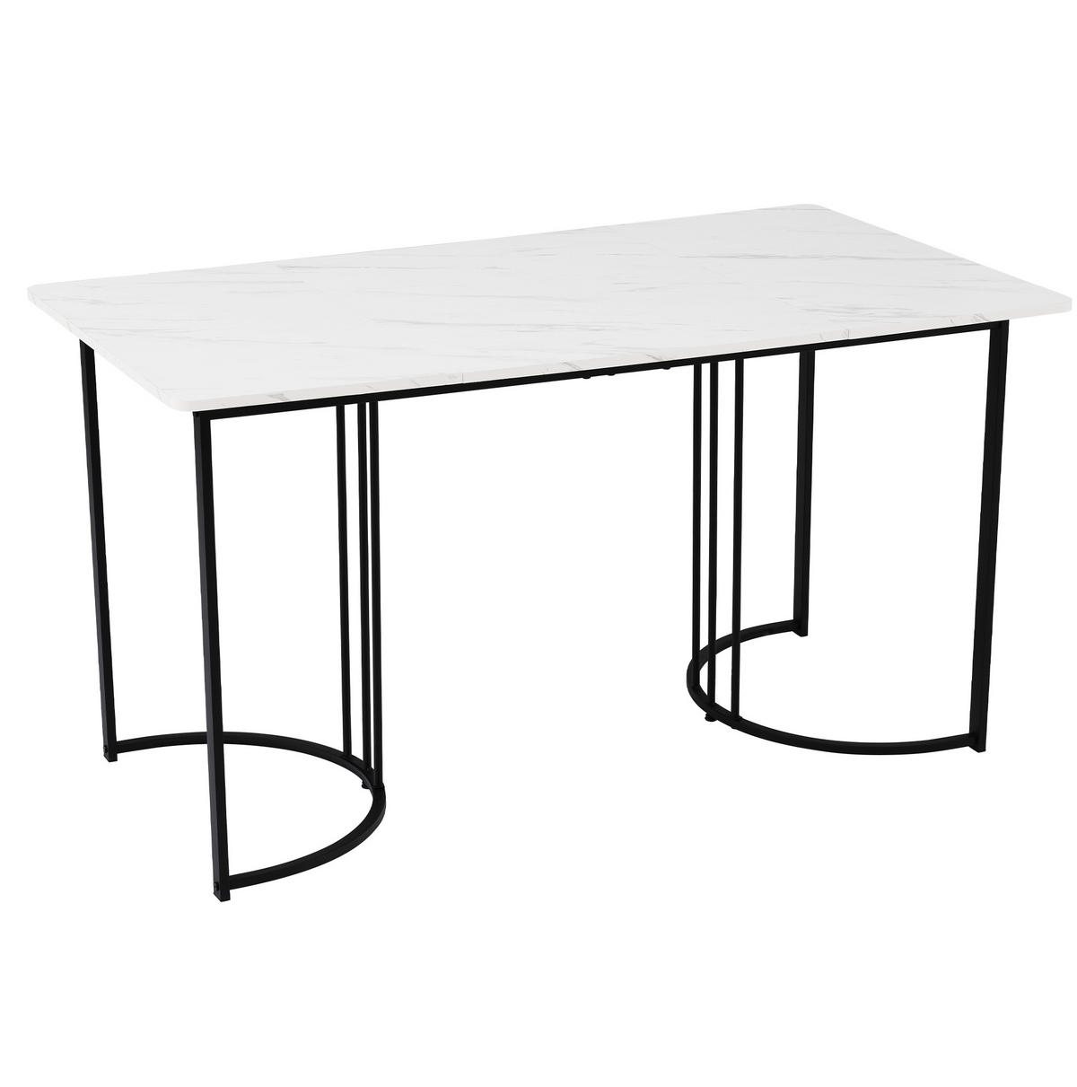 ESSTISCH 140x80x75 cm in Weiß und Schwarz aus MDF mit Marmormuster auf stabilem Metallgestell - Weiß, Holzwerkstoff (140/80/75cm) - Modfu