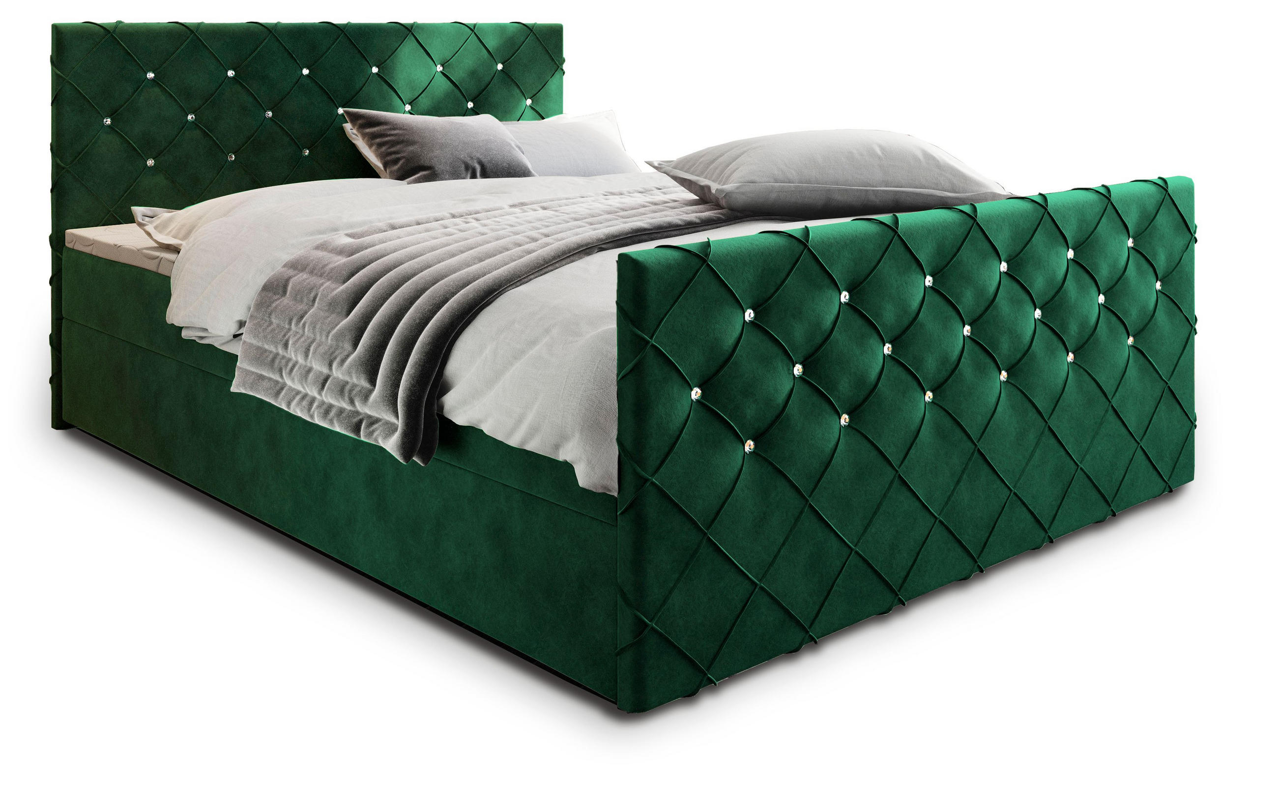 BOXBETT MANDI 180x200 cm mit Matratze und Topper - Grün - Grün, Holz (180/200cm) - MASSENO