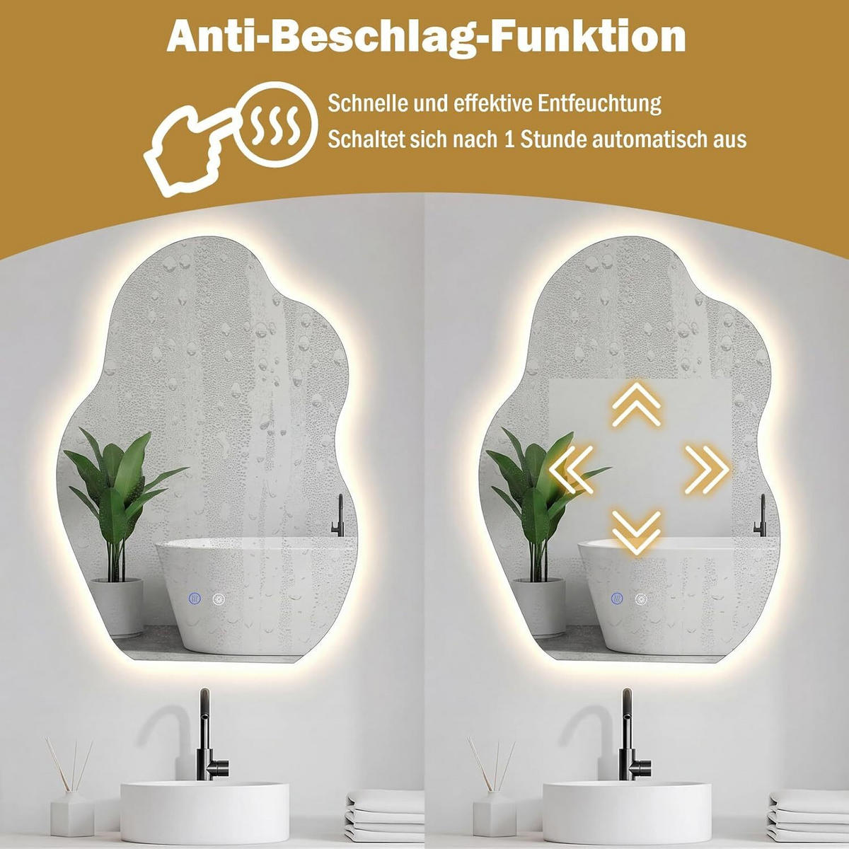 BADSPIEGEL mit Beleuchtung silber - Silberfarben, Glas (50/70/3.5cm) - COSTWAY