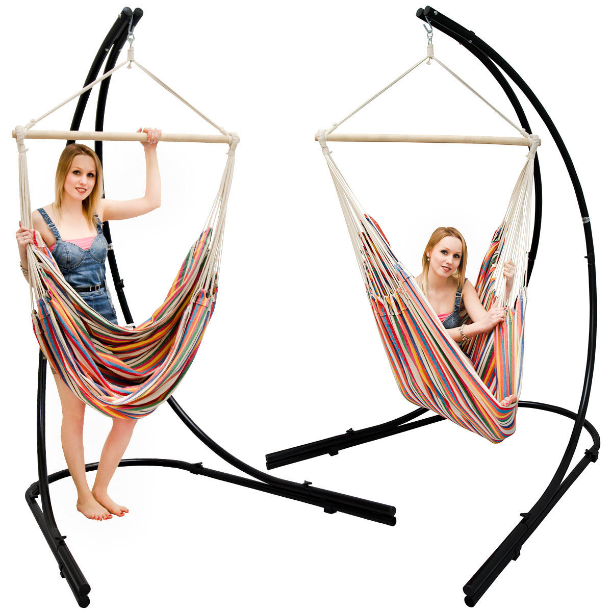 XL HÄNGESTUHL mit Gestell 210/140 cm , Naturfarben/Schwarz - Multicolor, Textil (140/210/160cm) - Amanka