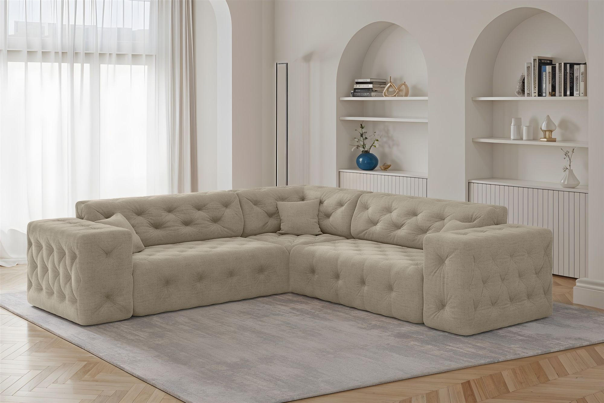 ECKSOFA Chantal In Moly - Beige, Holzwerkstoff/Textil (246/246cm) - Fun Möbel