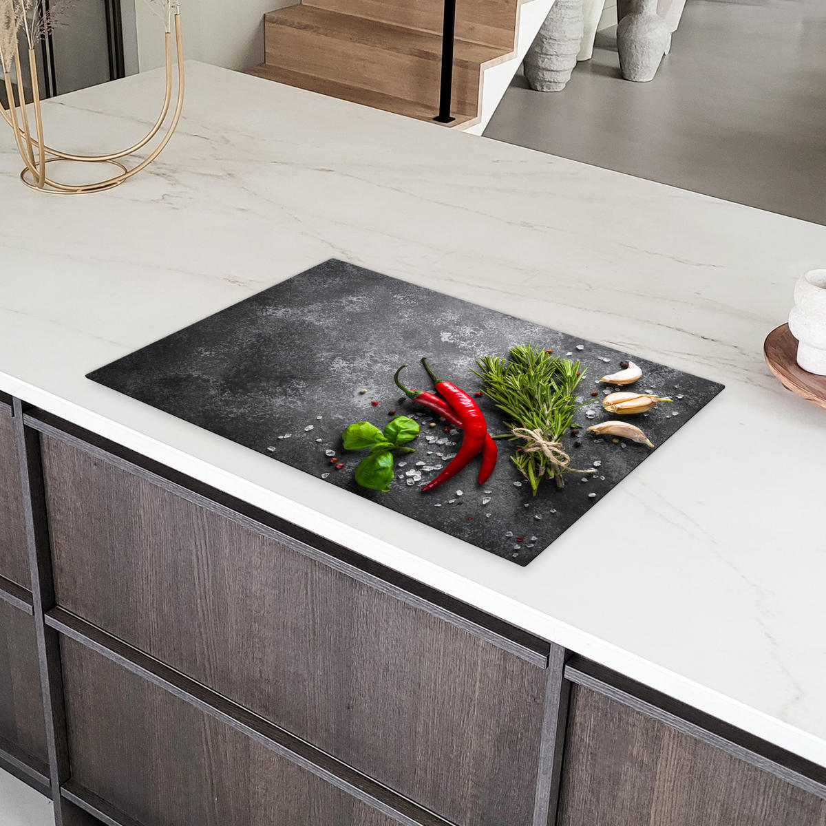 HERDABDECKPLATTE Pfeffer - Kräuter - Gewürze - Beton Ceranfeldabdeckung 80x52 cm - Rot, Kunststoff (80/52/0.2cm) - MuchoWow