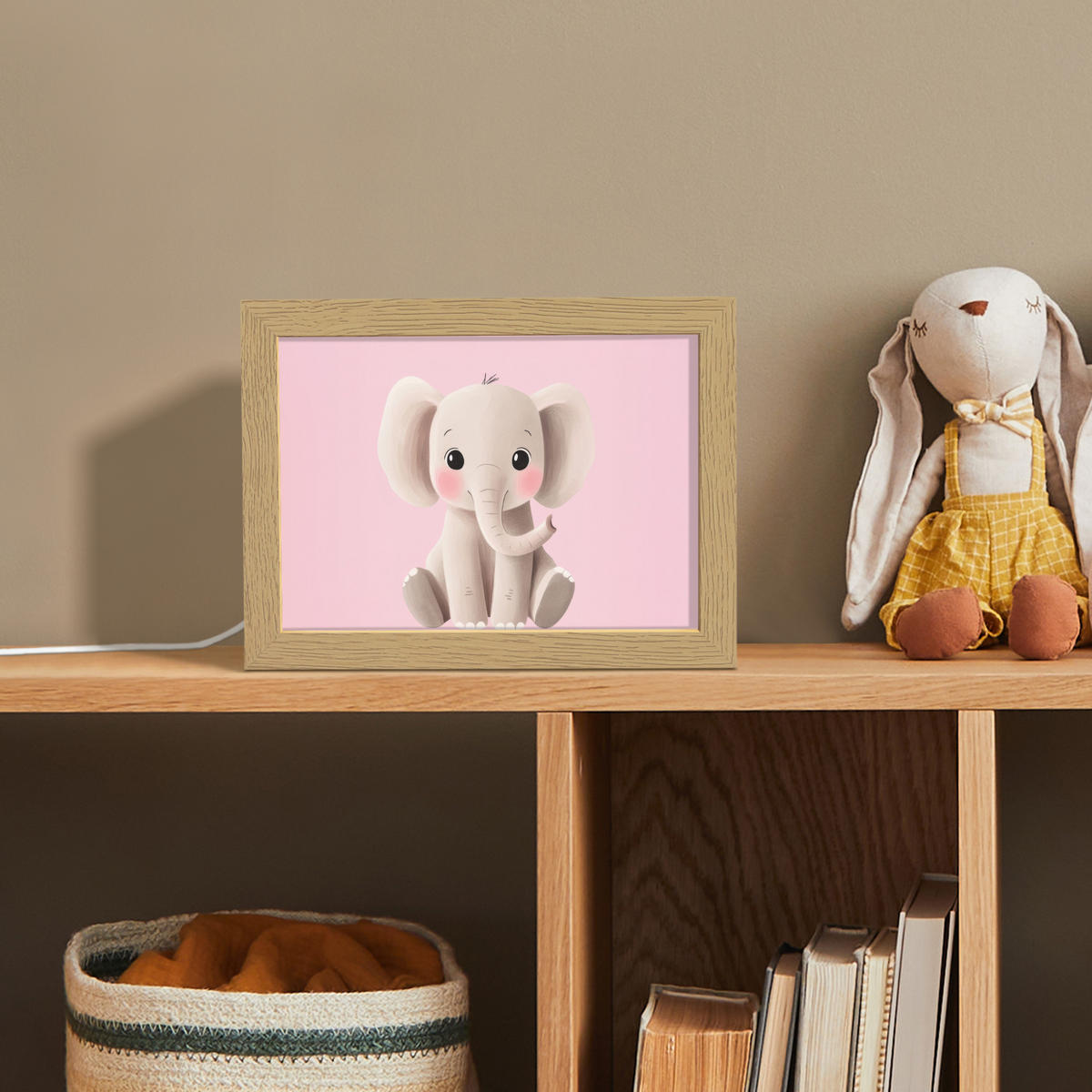 NACHTTISCHLAMPE Elefant - Baby - Rosa - Cartoon 20x15 cm - Rosa, Holzwerkstoff (8/20/15cm)