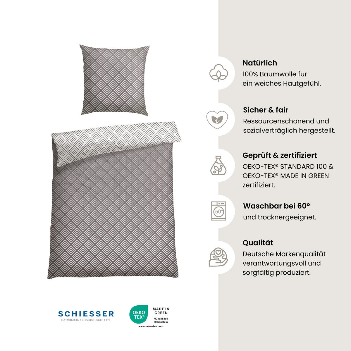 BETTWÄSCHESET Mabel - Renforcé - 2-teilig - 135 x 200 cm - Grau - Grau, Textil (135/200cm) - SCHIESSER