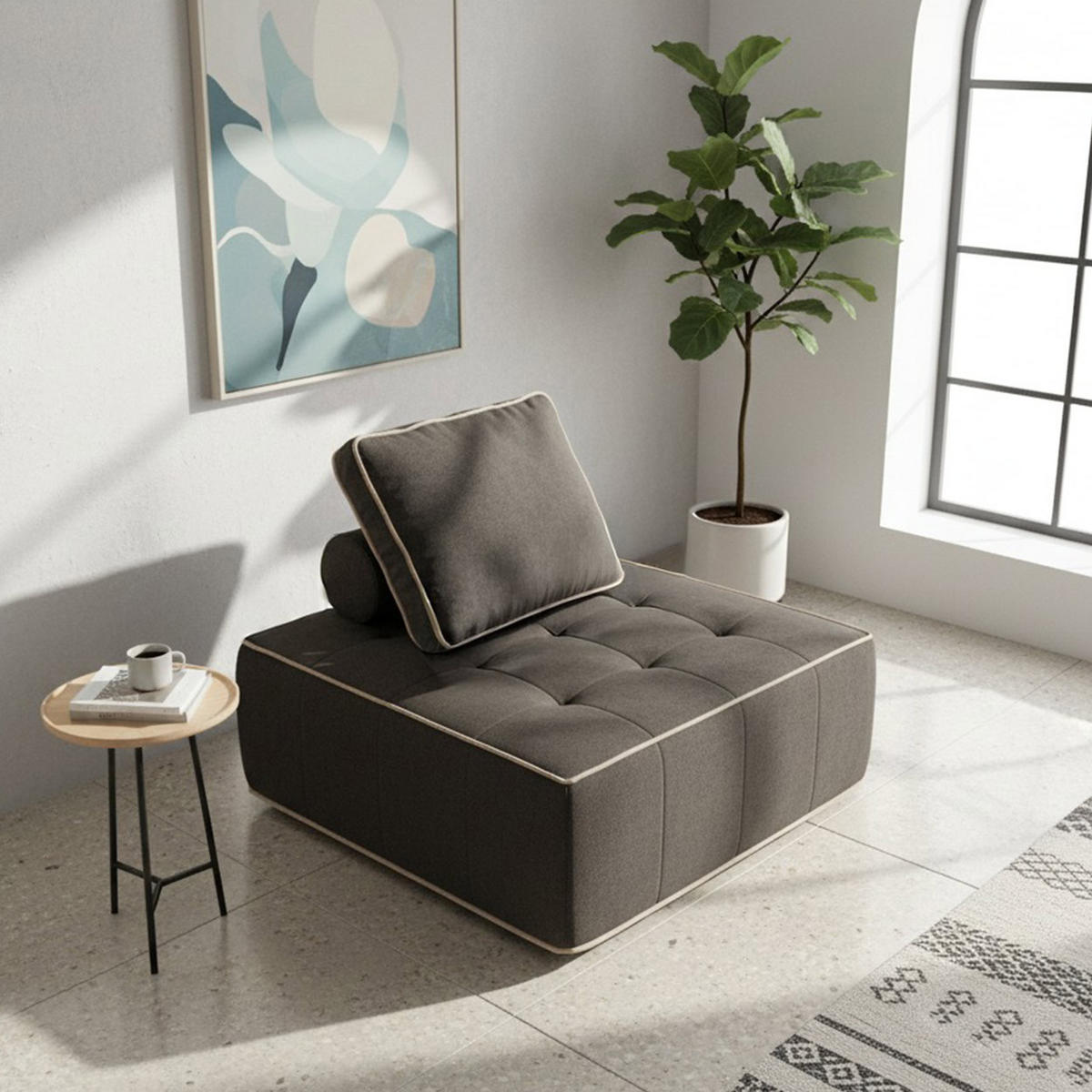 SESSEL Zen Schokolade und Sand 1-Sitzer - Dunkelbraun, Textil (100/75/100cm) - COCO Living