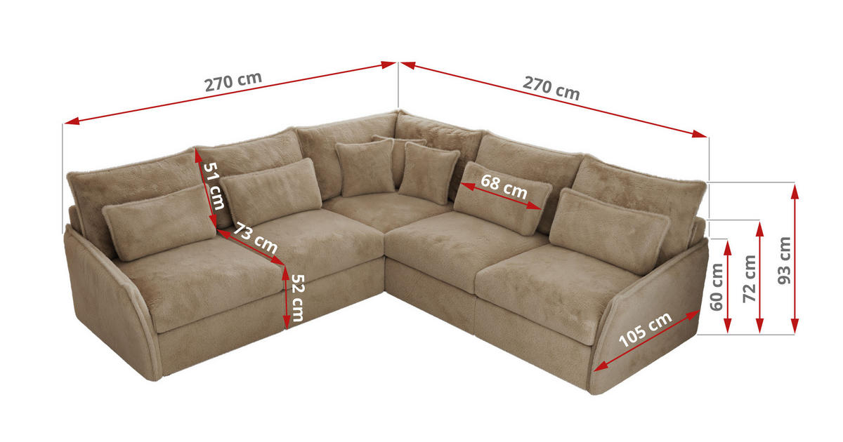 ECKSOFA VERSO L Beige Plüsch - Beige/Schwarz, Kunststoff/Textil (270/270cm) - MKS