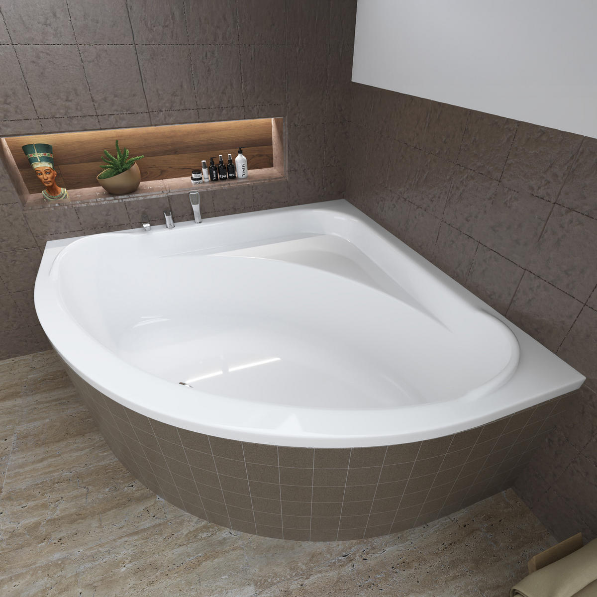 BADEWANNE Eckwanne STANDARD 140/140 mit Styro Ablauf Füße - Weiß, Kunststoff (140/58/140cm) - bad land