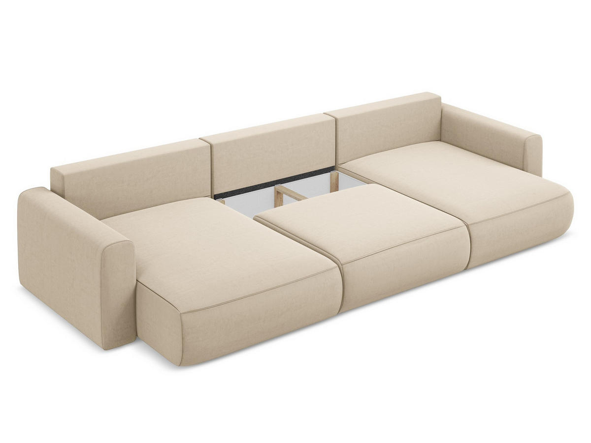 WOHNLANDSCHAFT Samt Stoff Beige - Beige/Creme, Kunststoff/Textil (340/82/149cm) - Makamii