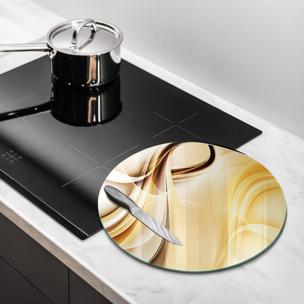 GLASPLATTE Ø 40 cm Rauch Abstraktion - Sahara, Glas (40/40cm) - Wallfluent