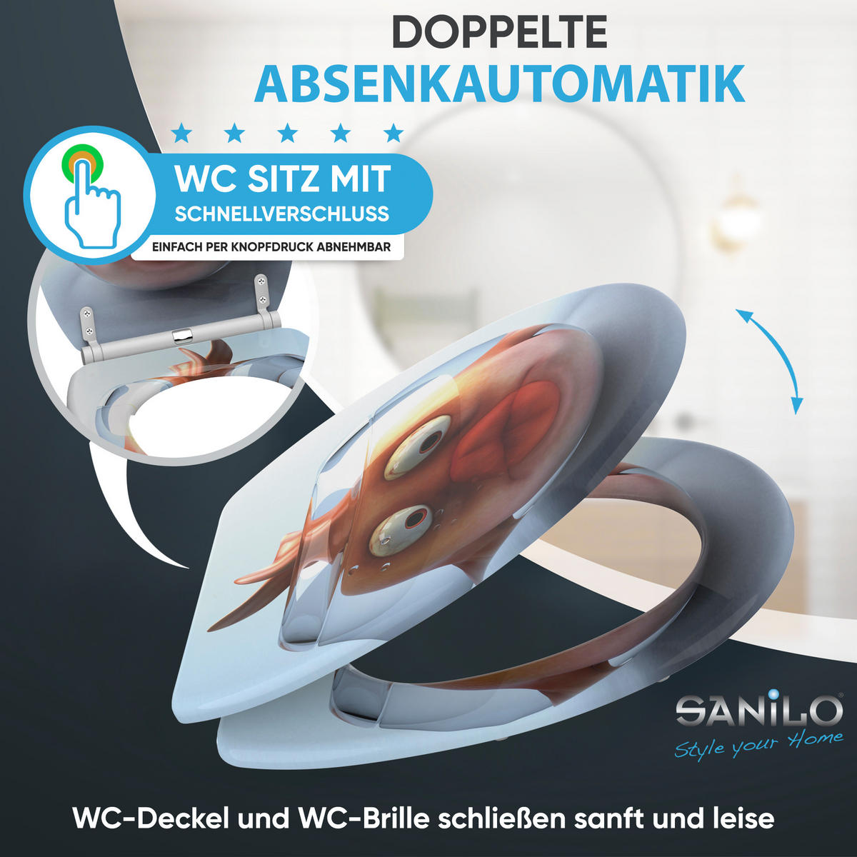 WC-SITZ mit Absenkautomatik & Top Fix Goldfisch - Orange, Holzwerkstoff (37.7/5.5/48cm) - Sanilo