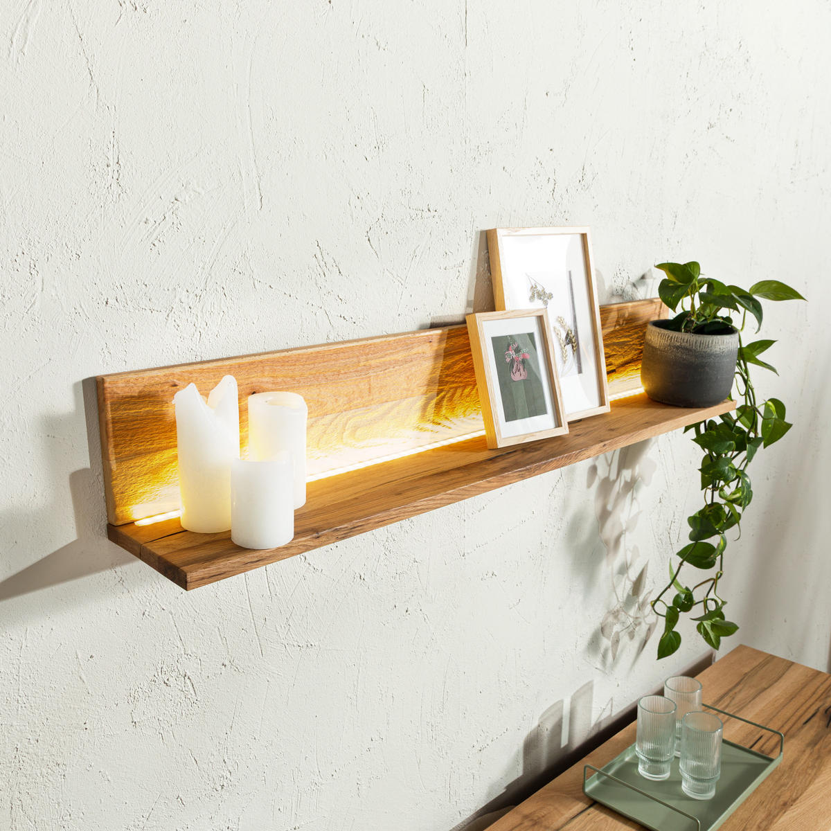 WANDREGAL Wild-/Zerreiche 115x17x19 natur geölt MONTREUX LUX #122 - Naturfarben, Holz (165/19/17cm) - Massivmoebel24