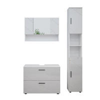 BADMÖBEL-SET Irma Weiß Hochglanz 3 Teile, mit Spiegelschrank 80 cm - Weiß Hochglanz/Weiß, Holzwerkstoff (80/58.6/41cm) - Vicco