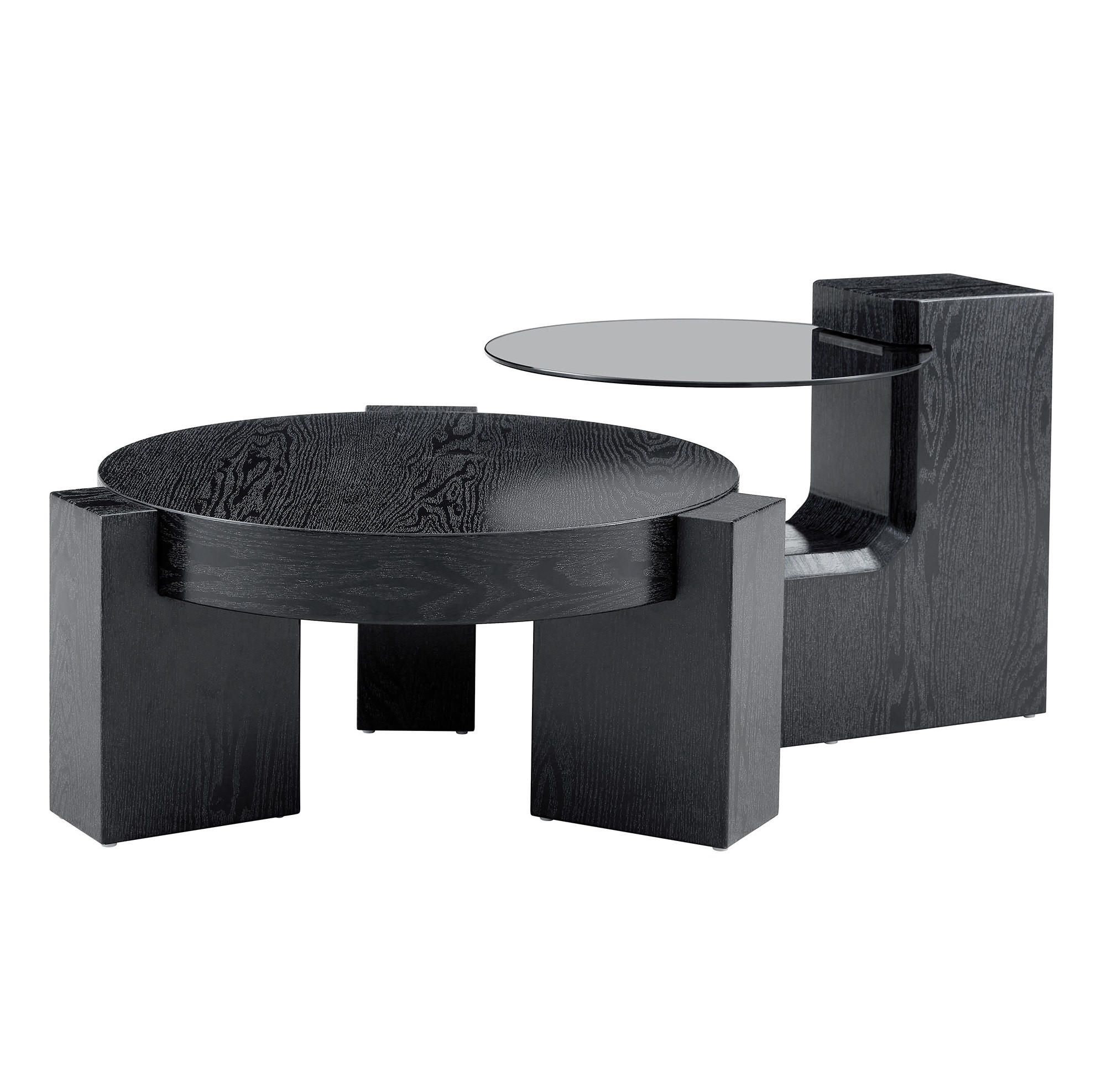 COUCHTISCH-SET rund 61/30 cm aus Glas und MDF in Schwarz mit 2 Ebenen - Schwarz, Holzwerkstoff (61/61/30cm) - Flora Grace