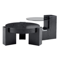 COUCHTISCH-SET rund 61/30 cm aus Glas und MDF in Schwarz mit 2 Ebenen - Schwarz, Holzwerkstoff (61/61/30cm) - Flora Grace