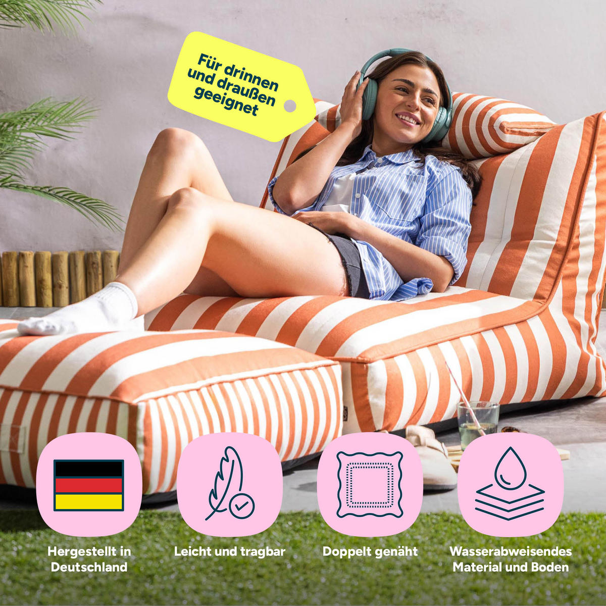 SITZSACK Outdoor mit Bodenkissen Nova - Orange, Textil (84/68/180cm) - icon