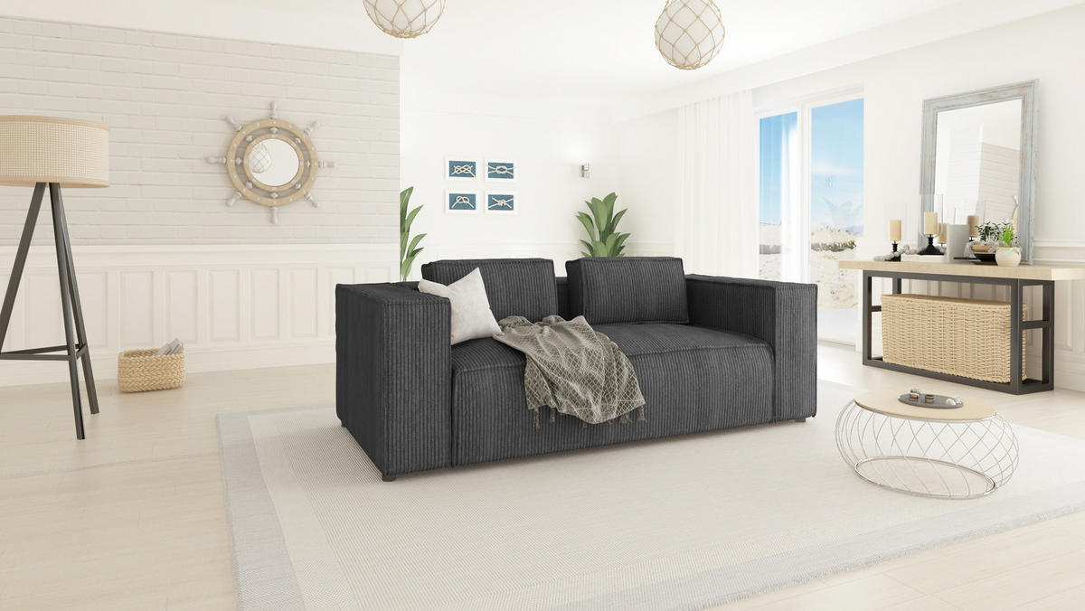 2-SITZER-SOFA Nova Grau Cord - Schwarz/Grau, Holz/Kunststoff (196/64/92cm) - S-Style Möbel