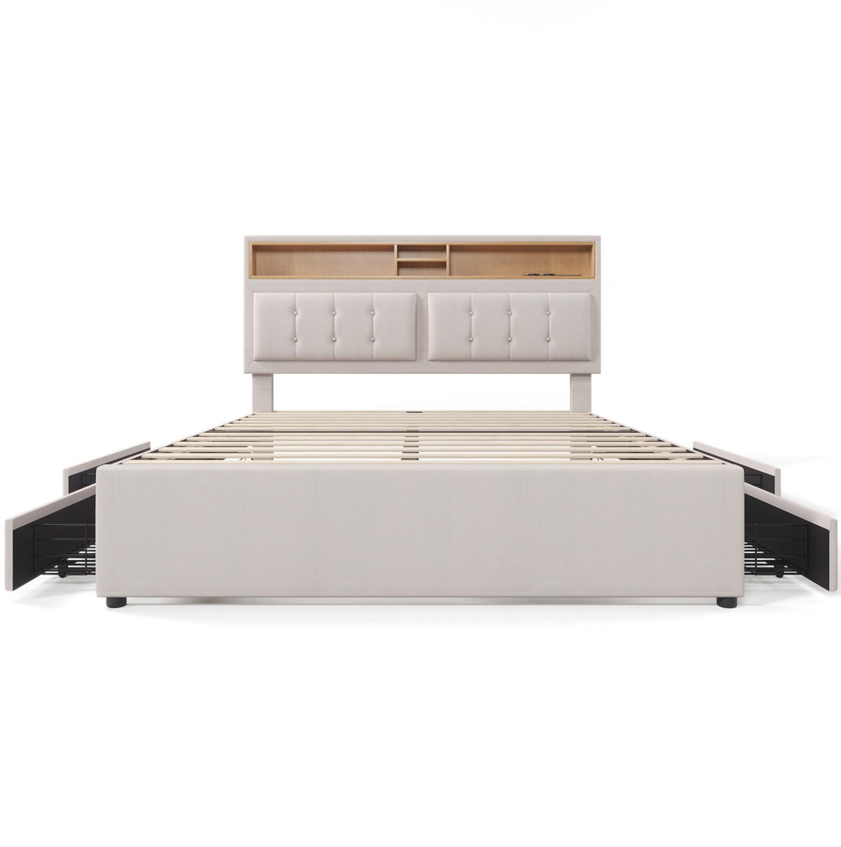 POLSTERBETT 140/200 cm mit USB-C, Steckdosen und 4 Schubladen in Beige - Beige, Textil (140/200cm) - BEAOK