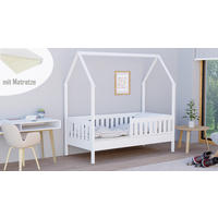 HAUSBETT 140x70 weiß mit Matratze - Weiß, Holzwerkstoff (70/140cm)
