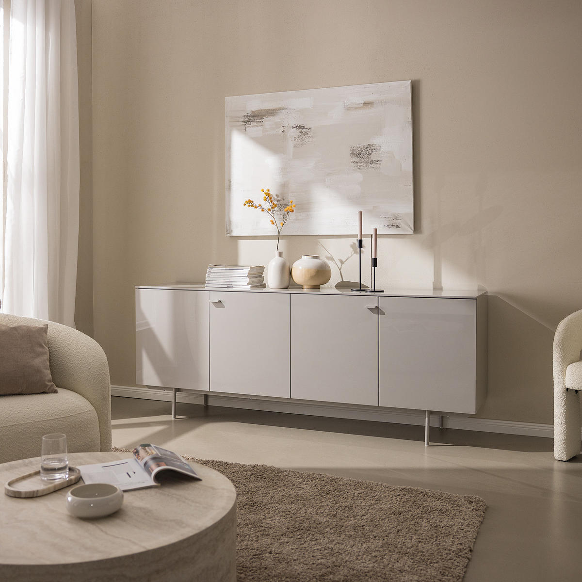SIDEBOARD - Hellgrau - Hellgrau, Holzwerkstoff/Metall (200/80/45cm) - home24