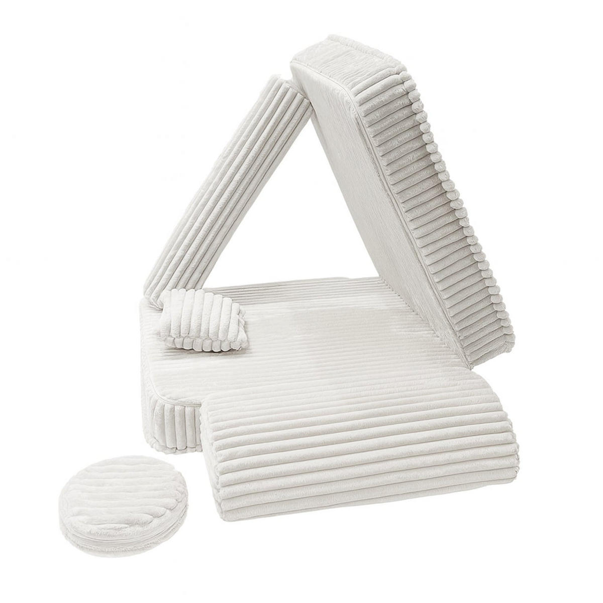 KINDERSESSEL modular 3-in-1 ausklappbar aus Plüschcord in Beige - Weiß, Textil (100/80/80cm) - MeowBaby