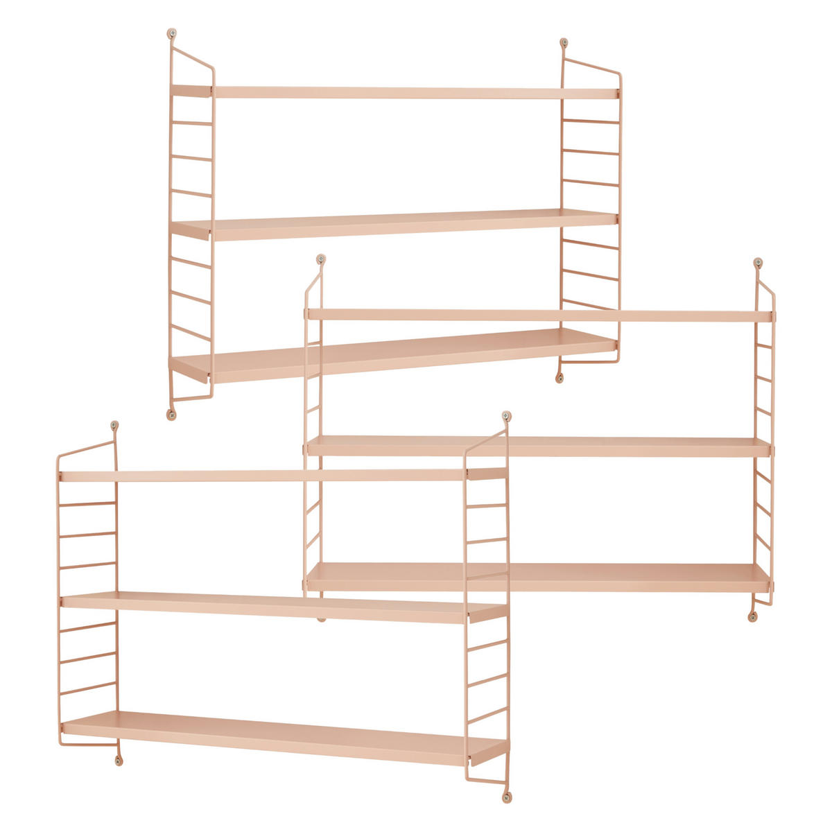 SADA NÁSTĚNNÝCH POLIČEK 3 KS Strängnäs - béžová, kov (60/50/15cm) - [en.casa]