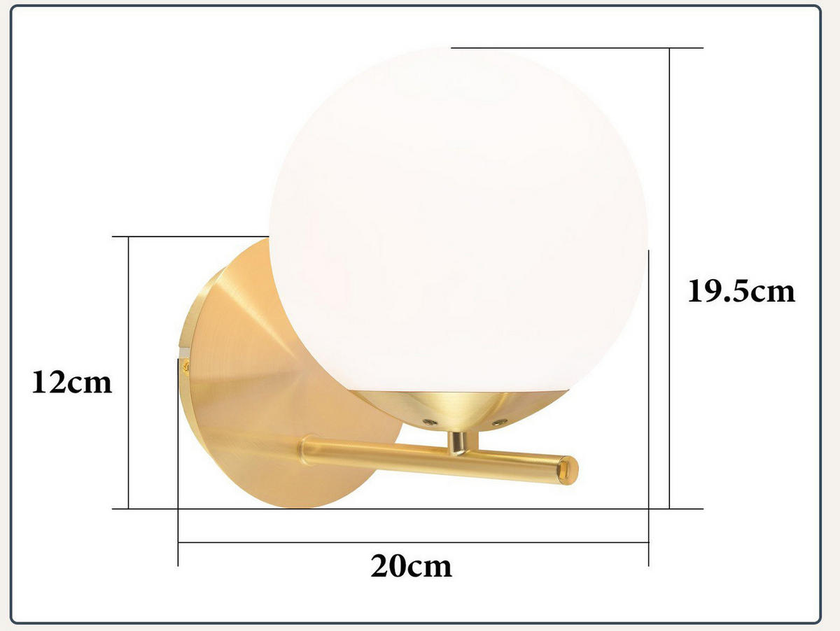 WANDLEUCHTE Marble 20/12/19.5 cm - Goldfarben/Weiß, Metall (12/19.5/20cm) - ZMH