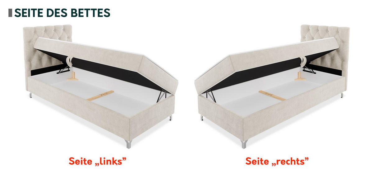 BOXBETT Chester 1, Seite: Rechts - Silberfarben/Naturfarben, Holz/Textil (80/200cm) - MIRJAN24