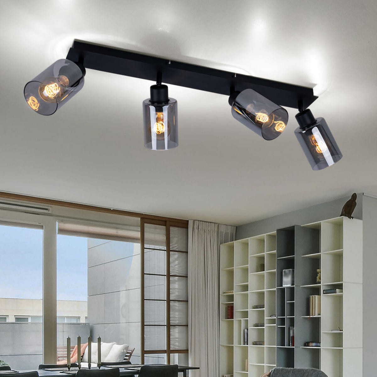 DECKENLEUCHTE Metall Schwarz Glas rauch - Schwarz, Glas (67/9/21.5cm) - Globo Lighting